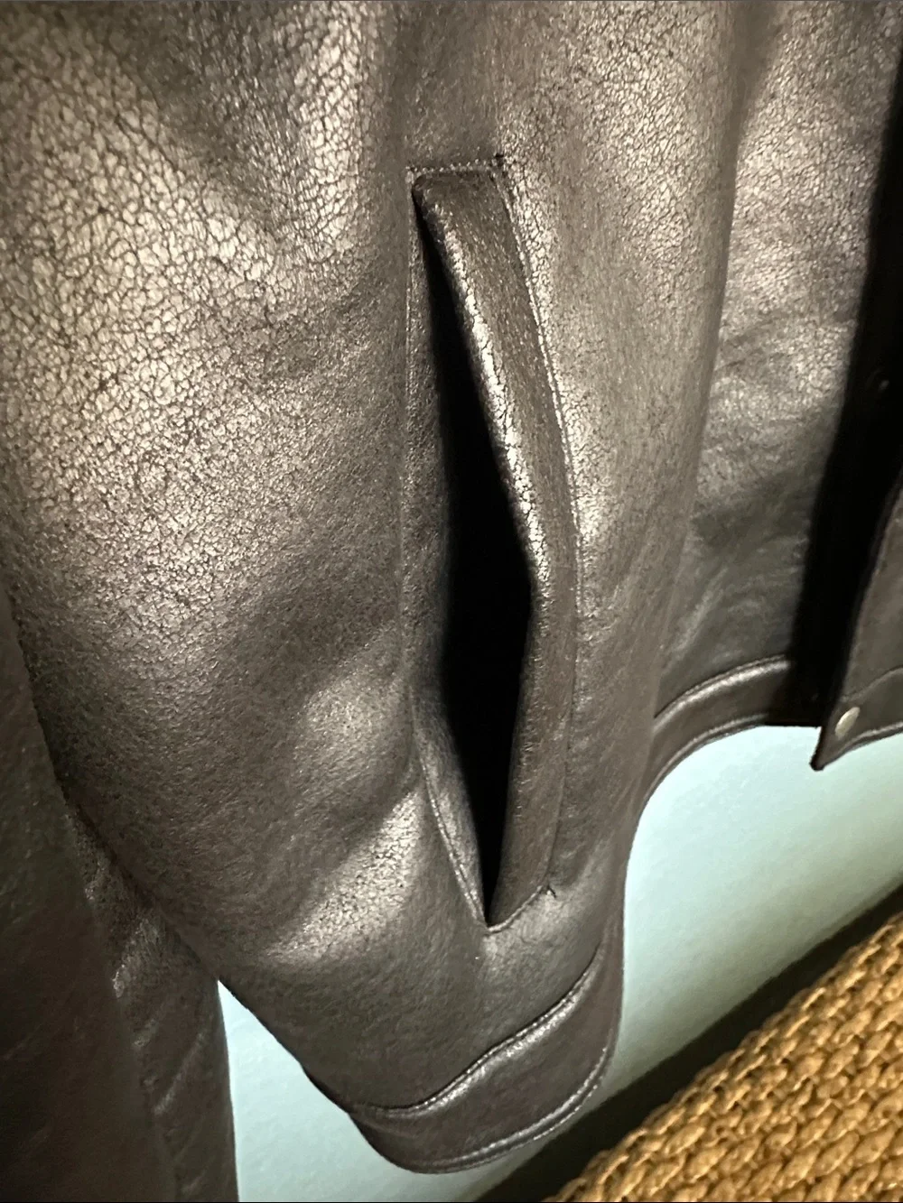 Levi's Black Faux Leather Sherpa Collar Trucker Jacket
